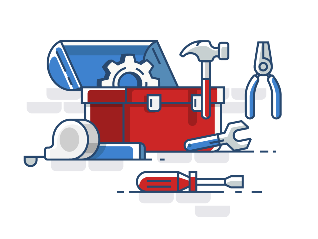 illustration of toolbox with hammer, screwdriver, pliers, and tape measure