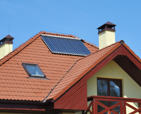 Modern house rooftop with residential lightning protection
